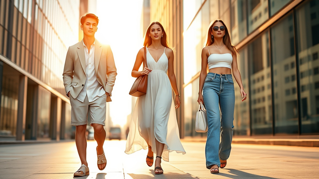 Summer 2025 fashion trends with stylish street outfits including linen blazer, maxi dress and Y2K denim